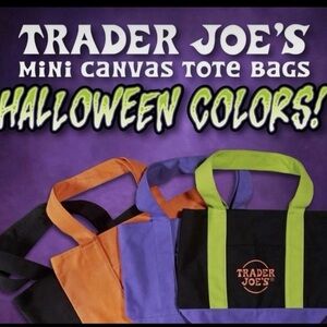 🖤💚🧡💜Trader Joe’s Halloween Trick or Treat Mini Canvas Tote. Set of 4🧡💜💚🖤